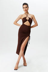 Halter Neck Split Thigh Maxi Dress