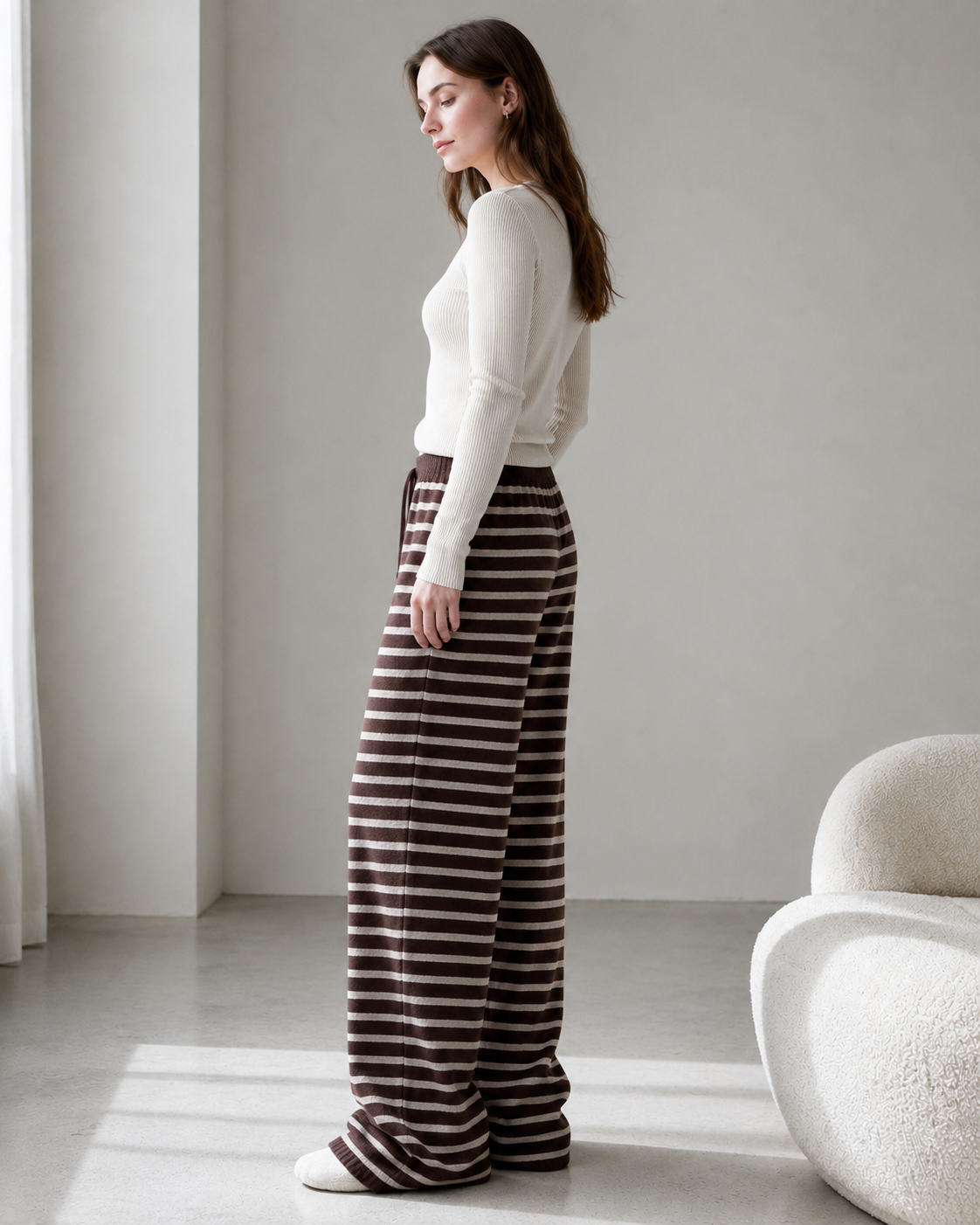 Striped Knit Thickened Casual Pants