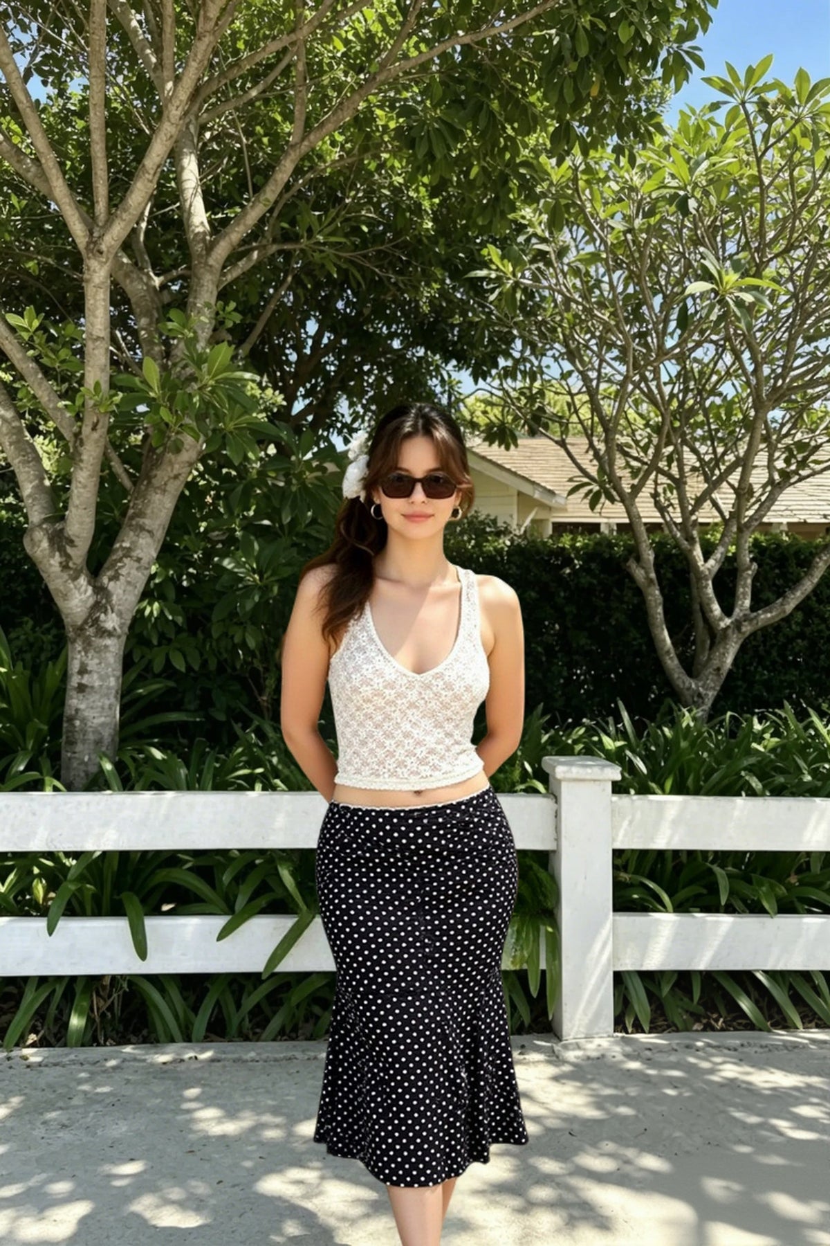 Contrast Polka Dot Fishtail Skirt