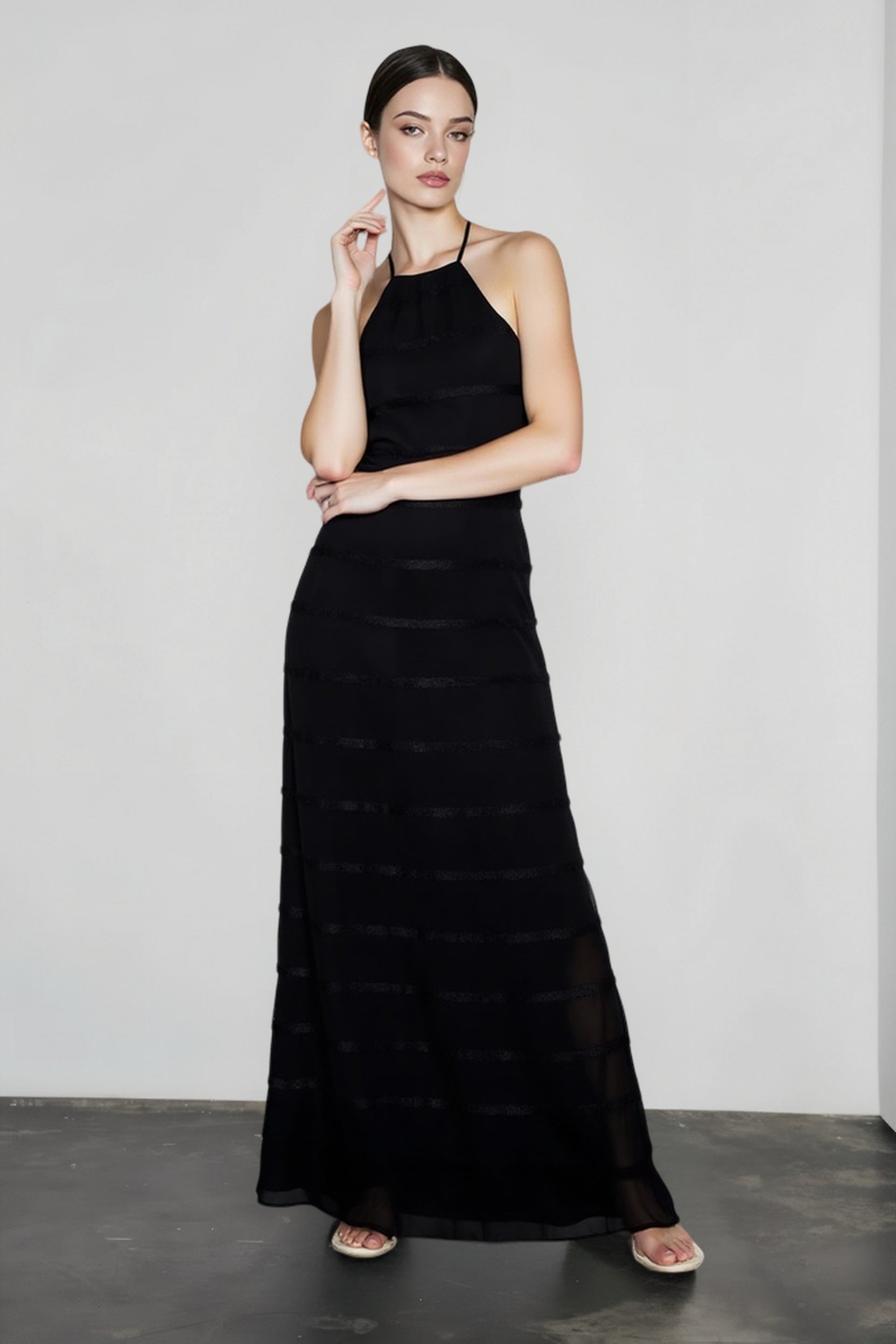 Open Back Ruched Stripe Tie Ruffle Maxi Vacation Dress