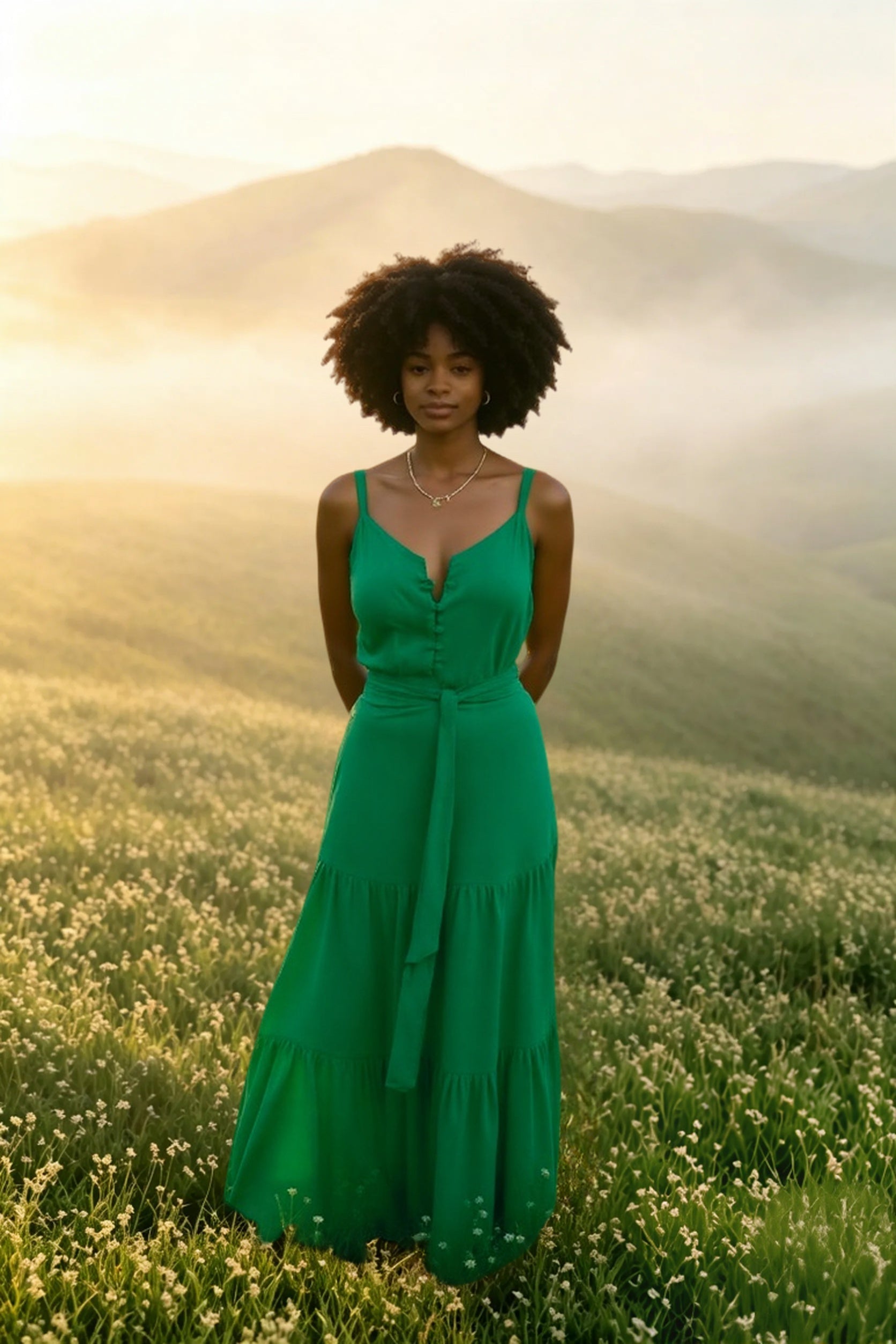 Elegant V Neck Tunic Ruffles Maxi Dress