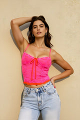 Spaghetti Strap Off Shoulder Slim Mesh Lace Cami Top