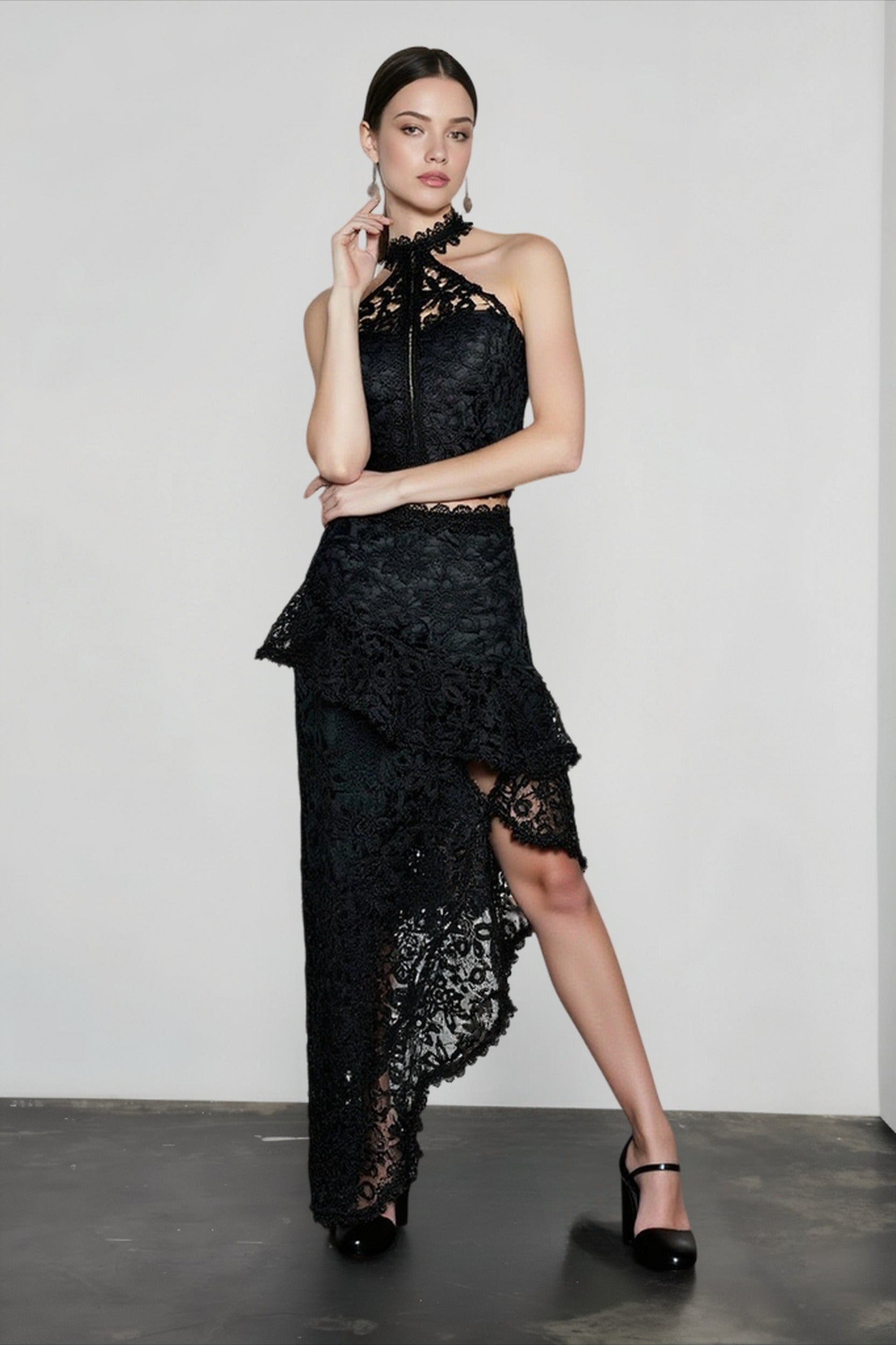 Halter Strapless Lace Asymmetric Hem Vacation Set