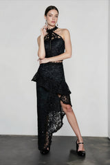 Halter Strapless Lace Asymmetric Hem Vacation Set