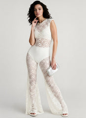 Mesh See Through Flared Two Piece Pants Set