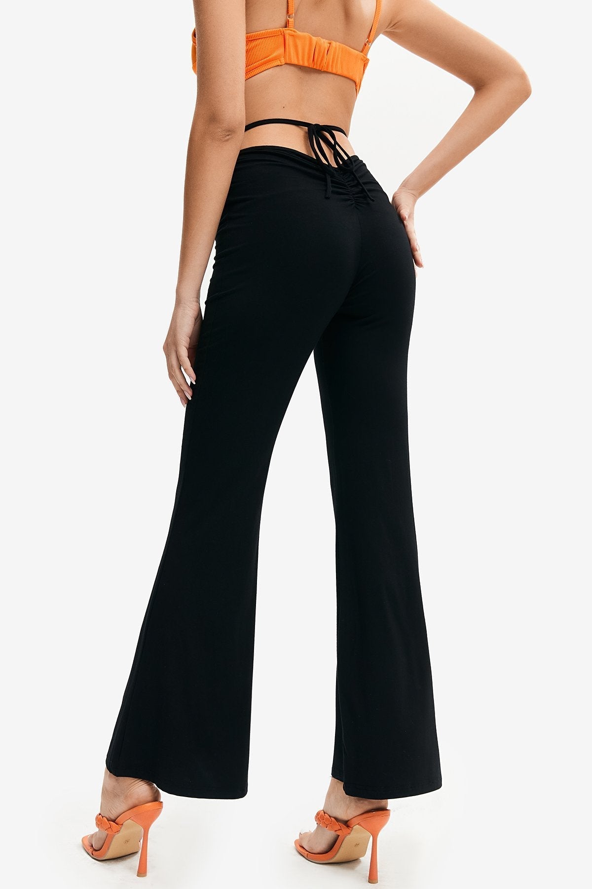 High Waist Tie Back Flare Pants