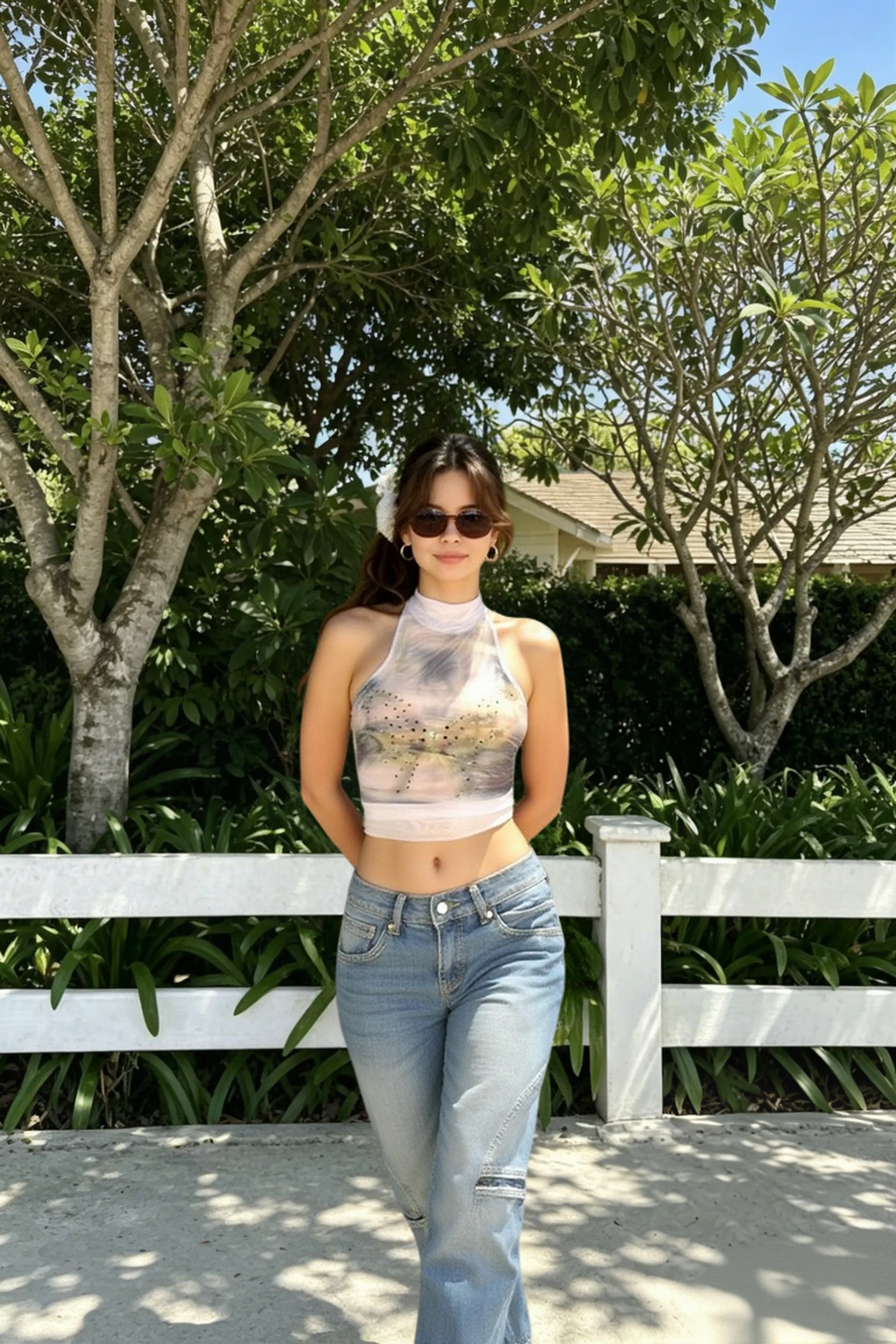 Diamonds Splice Halter Sheer Top