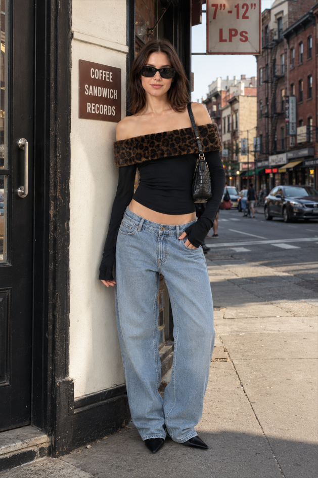 Sexy Asymmetric Fuzzy Off Shoulder Long Sleeve Tee