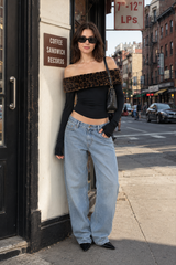 Sexy Asymmetric Fuzzy Off Shoulder Long Sleeve Tee