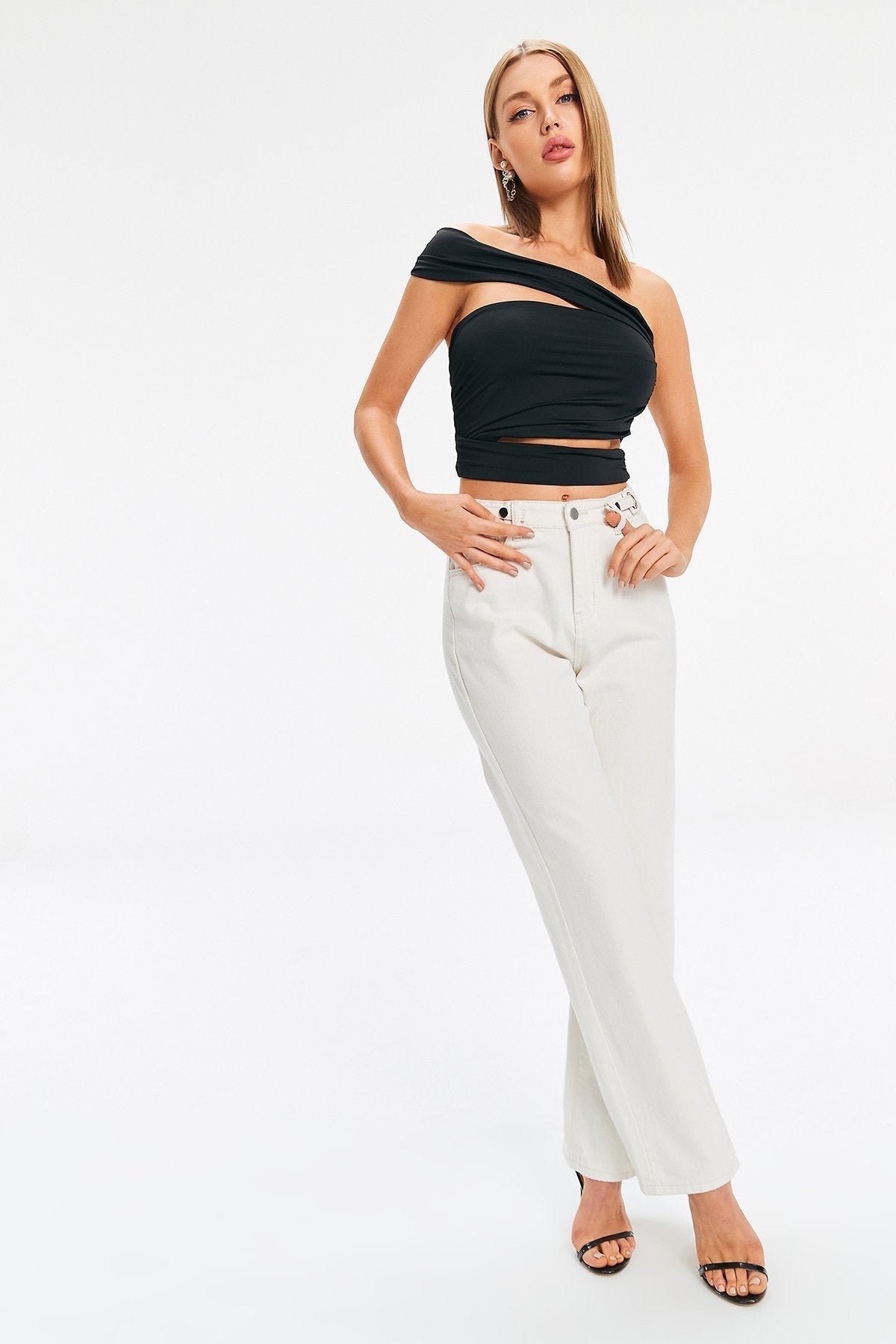 Asymmetrical Neck Cut Out Crop Top
