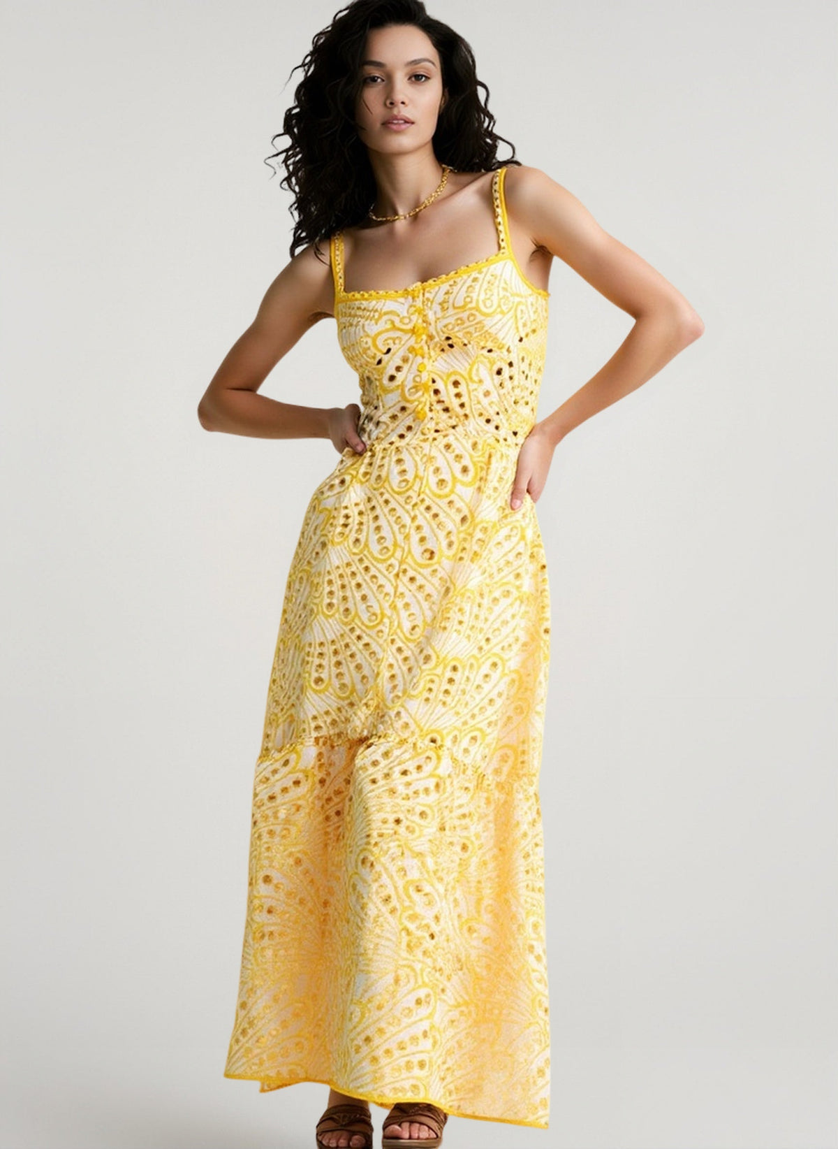 Slim Eyelet Sleeveless Vacation Dress