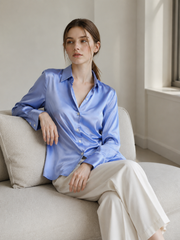 Slim Fit Collared Buttoned Long Sleeve Blouse