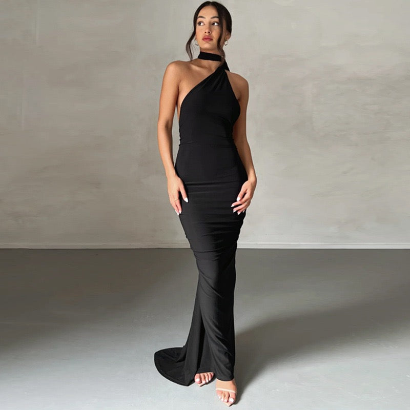 Premium Jersey Cowl Neck Backless Maxi Dress