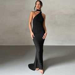 Premium Jersey Cowl Neck Backless Maxi Dress