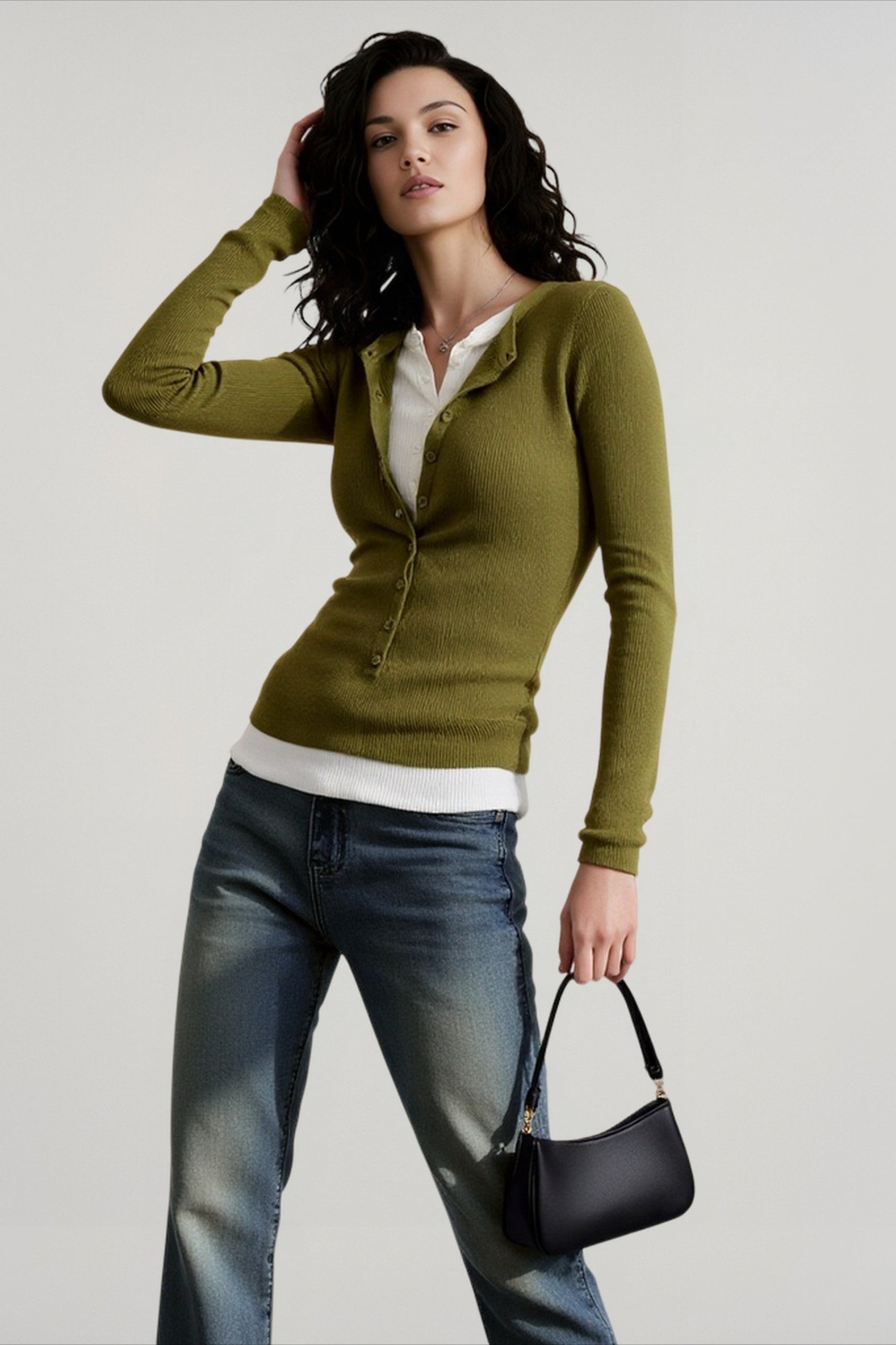 Layered Collar Slim Knit Top