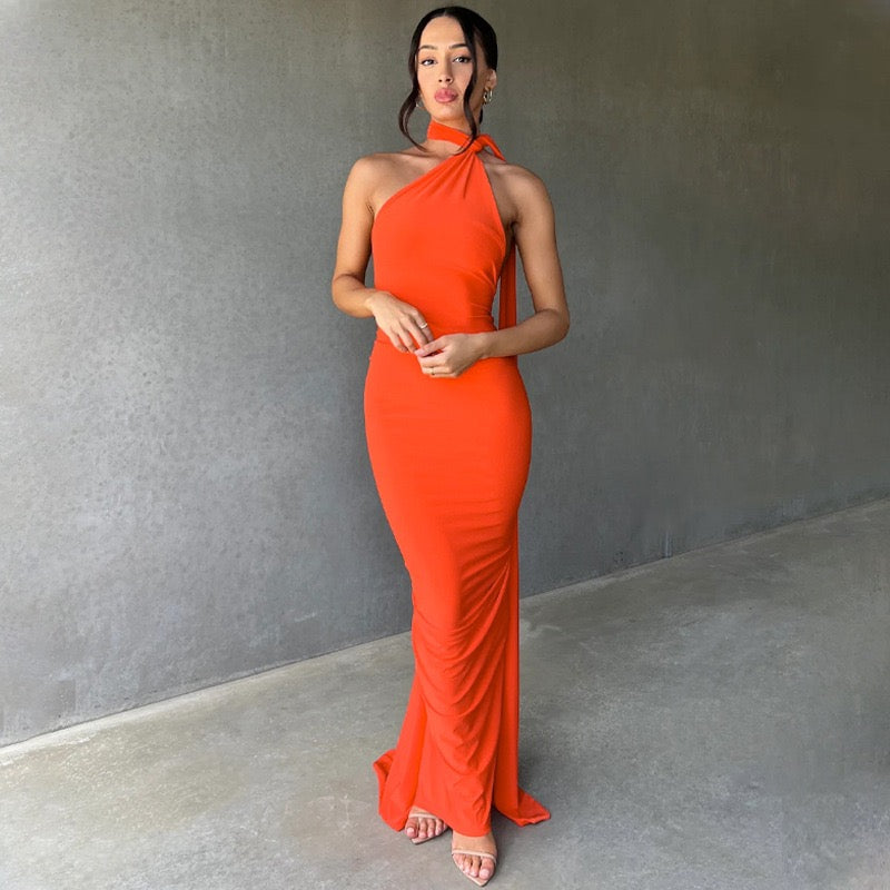 Premium Jersey Cowl Neck Backless Maxi Dress