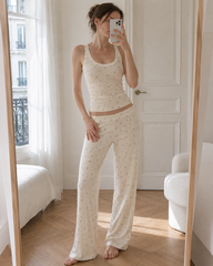 Floral Sleeveless Crop Top Floral Wide Leg Pants Two Piece Set