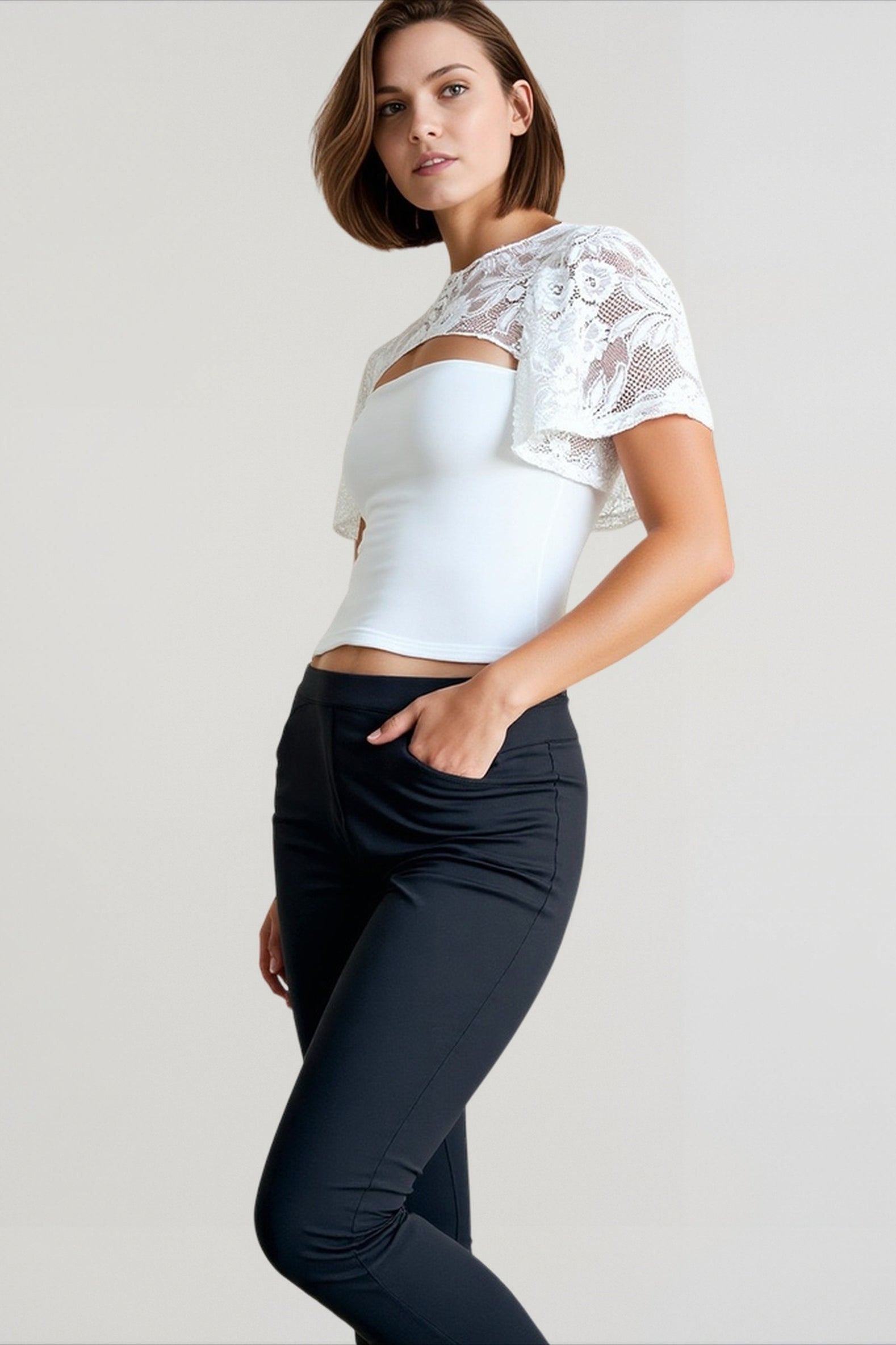 Lace Cutout Flare Sleeve T-shirts