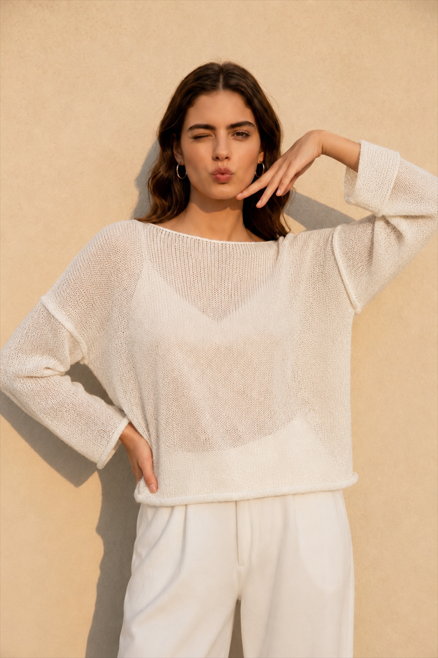 Hollow Out Bell Sleeve Knit Sweater