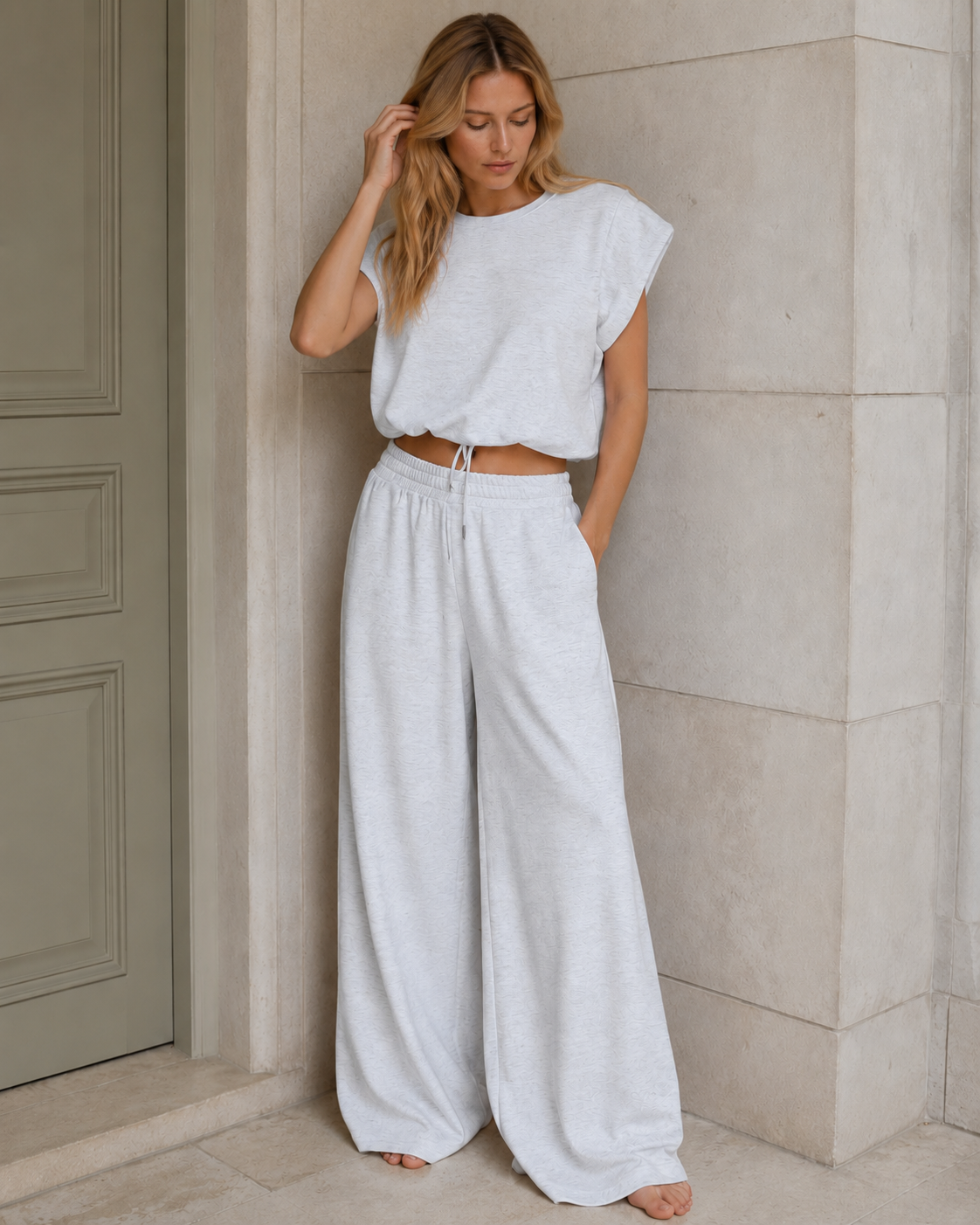 Sleeveless Pullover Wide Leg Pants Two Piece Set