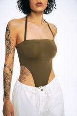 Halter Neck Solid Backless Bodysuit
