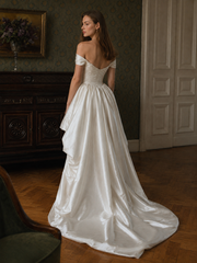 Satin Off Shoulder High Low Reception Dress