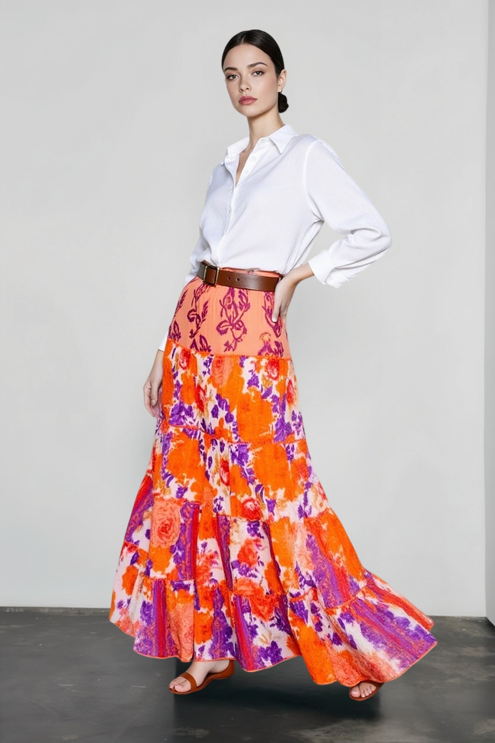 Boho Print Ruffle Swing Vacation Skirt