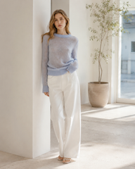 Candy Pastels Sheer Crew Neck Lightweight Knit Top