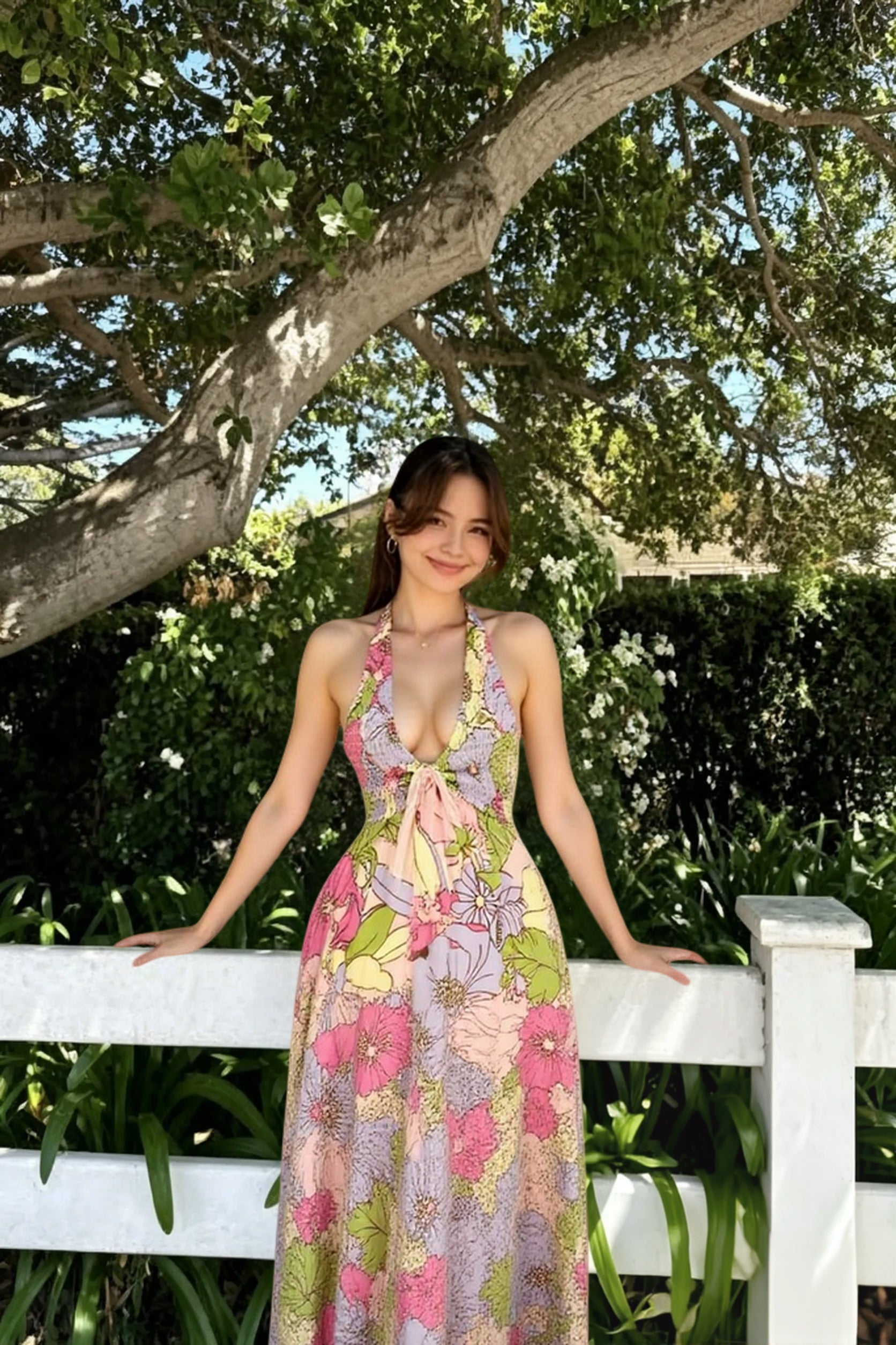 Bayside Floral Print V Neck Cami Chic Boho Dress