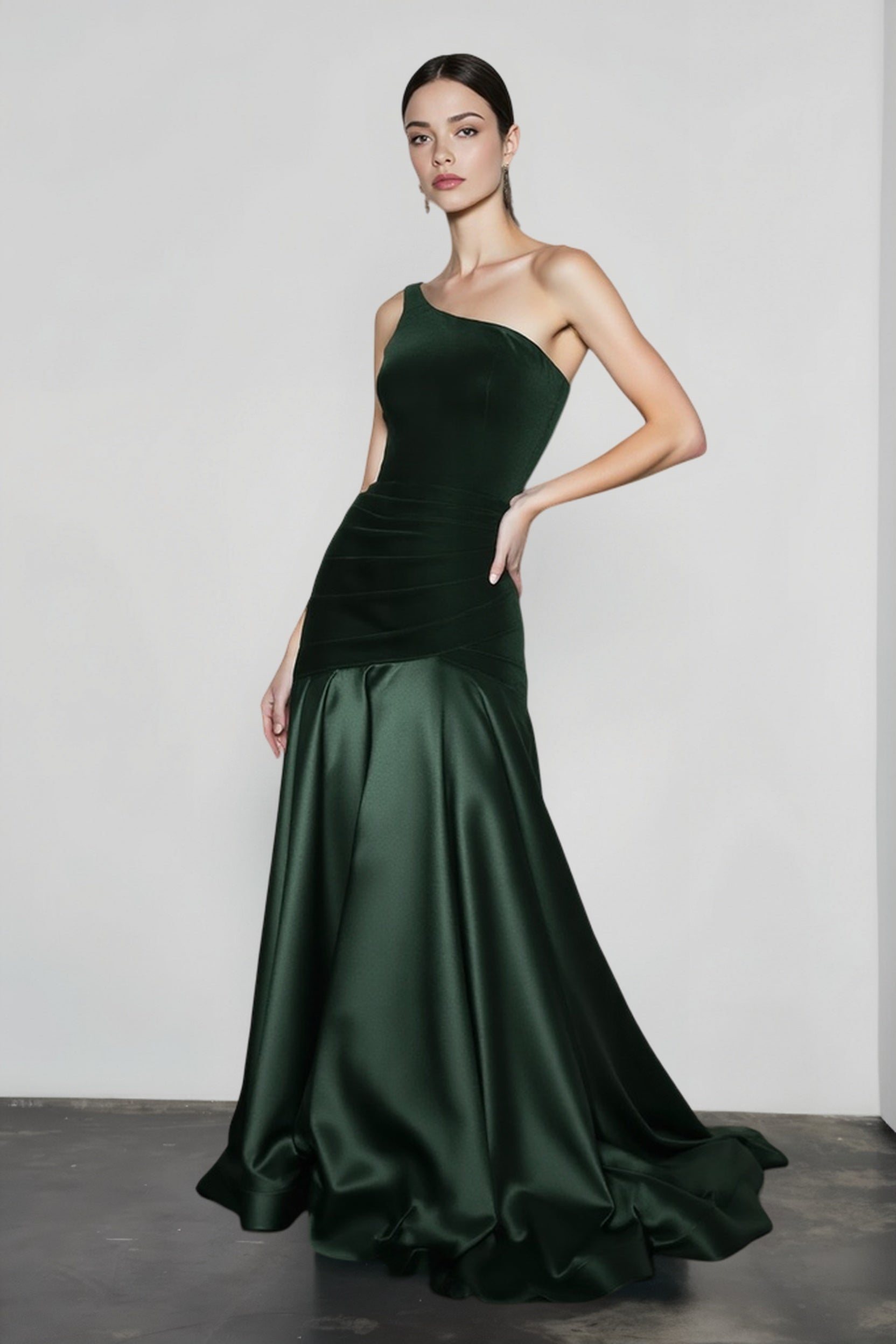 Velvet Panel Off Shoulder A Line Formal Dress