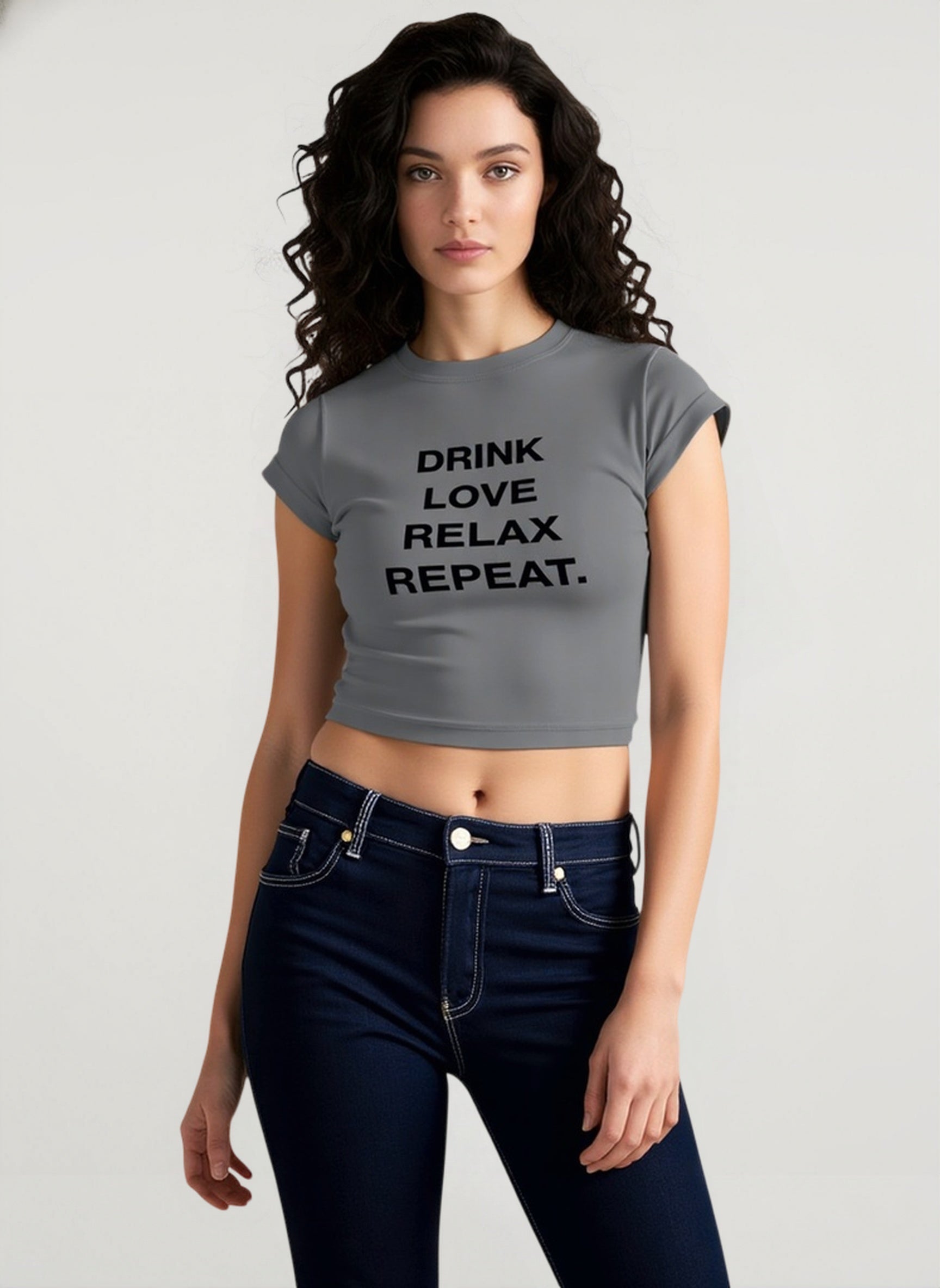 Cropped Letter Print Crewneck T-Shirt