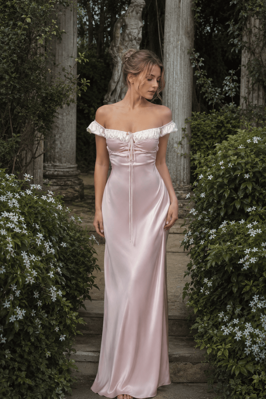 Satin Strapless Tie Slim Romantic Maxi Dress