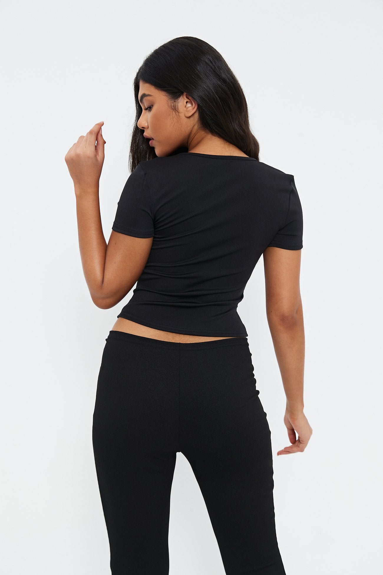Square Neck Lace Up Short Sleeve Crop Top