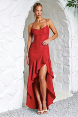 Backless Lace-Up Satin Silk Dress