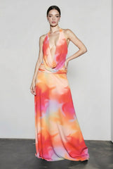 Printed Halter Cowl Neck Bodycon Vacation Dress