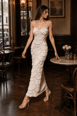 Sequin Beaded Cutout Waist Spaghetti Strap Evening Dress