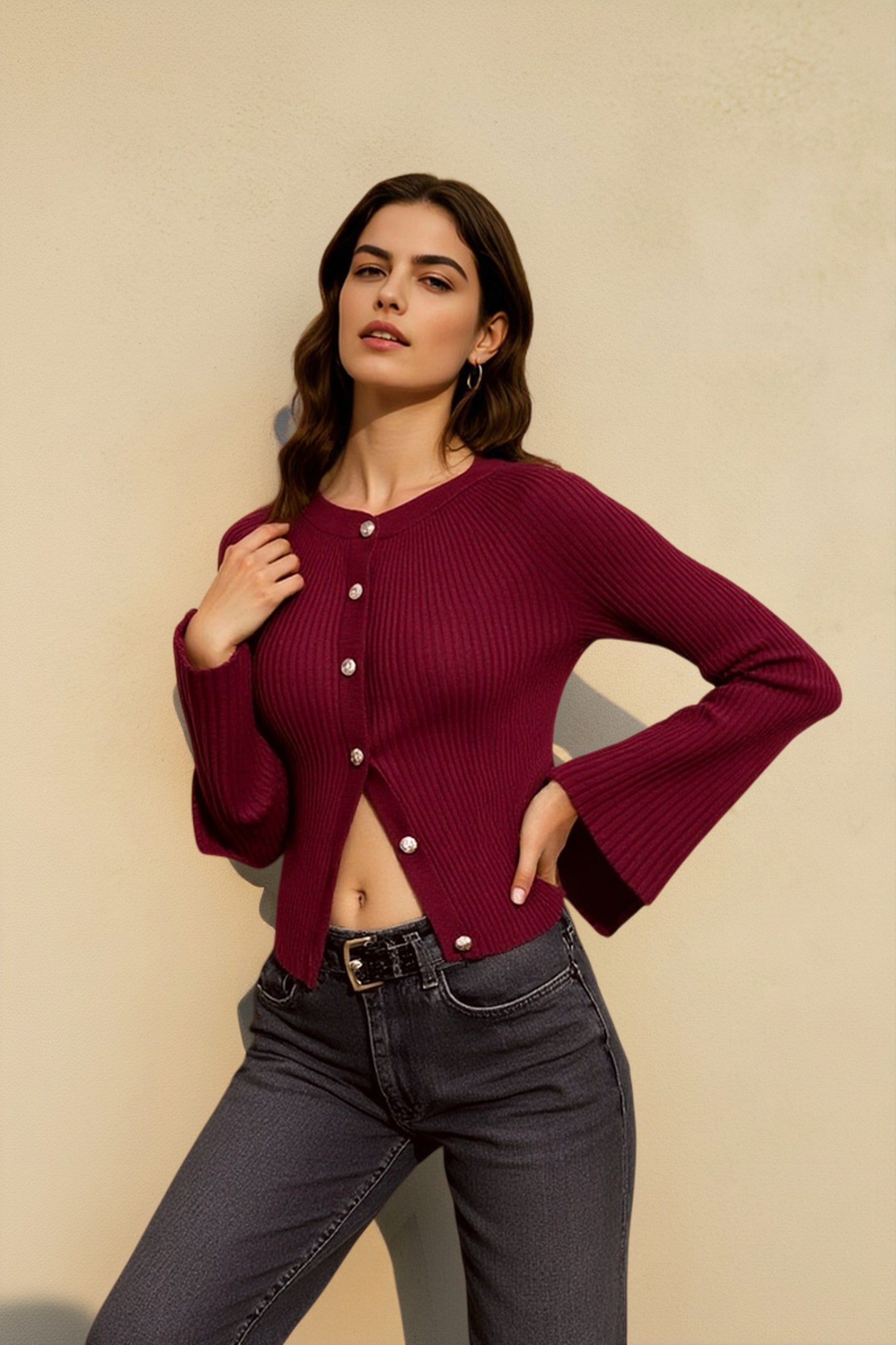 Single Breasted Ribbed Knit Cardigan
