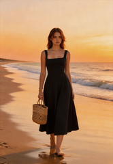 Solid Square Neck Sleeveless Cocktail Dress
