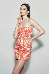 Colorful Floral Open Back Bodycon Vacation Dress