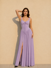 Lace Knit Cami Slit Flowy Maxi Dress