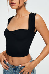 Sweetheart Solid Ribbed Sleeveless Crop Top