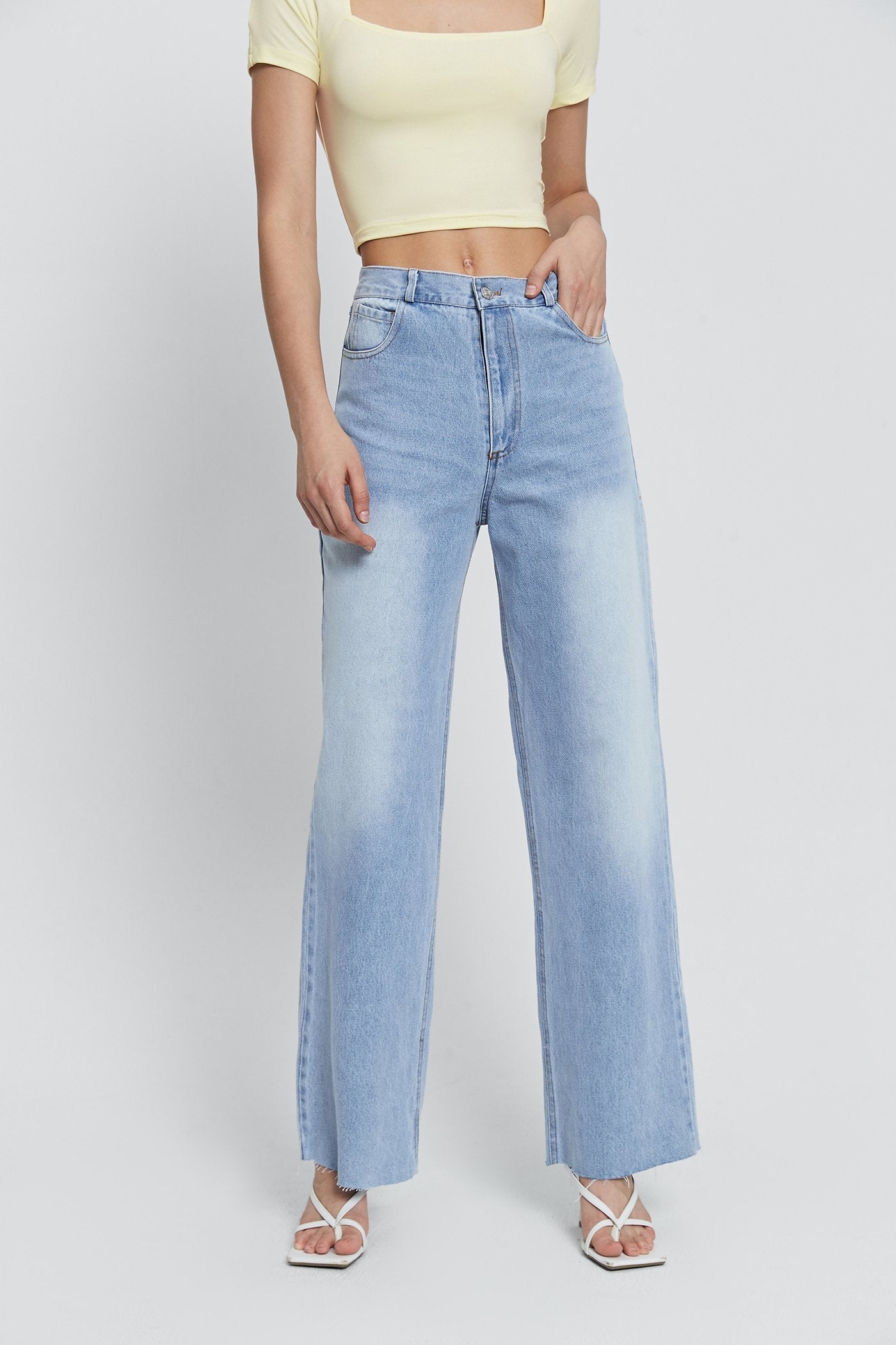 Low Waist Dual Pocket Washed Wide Leg Pants