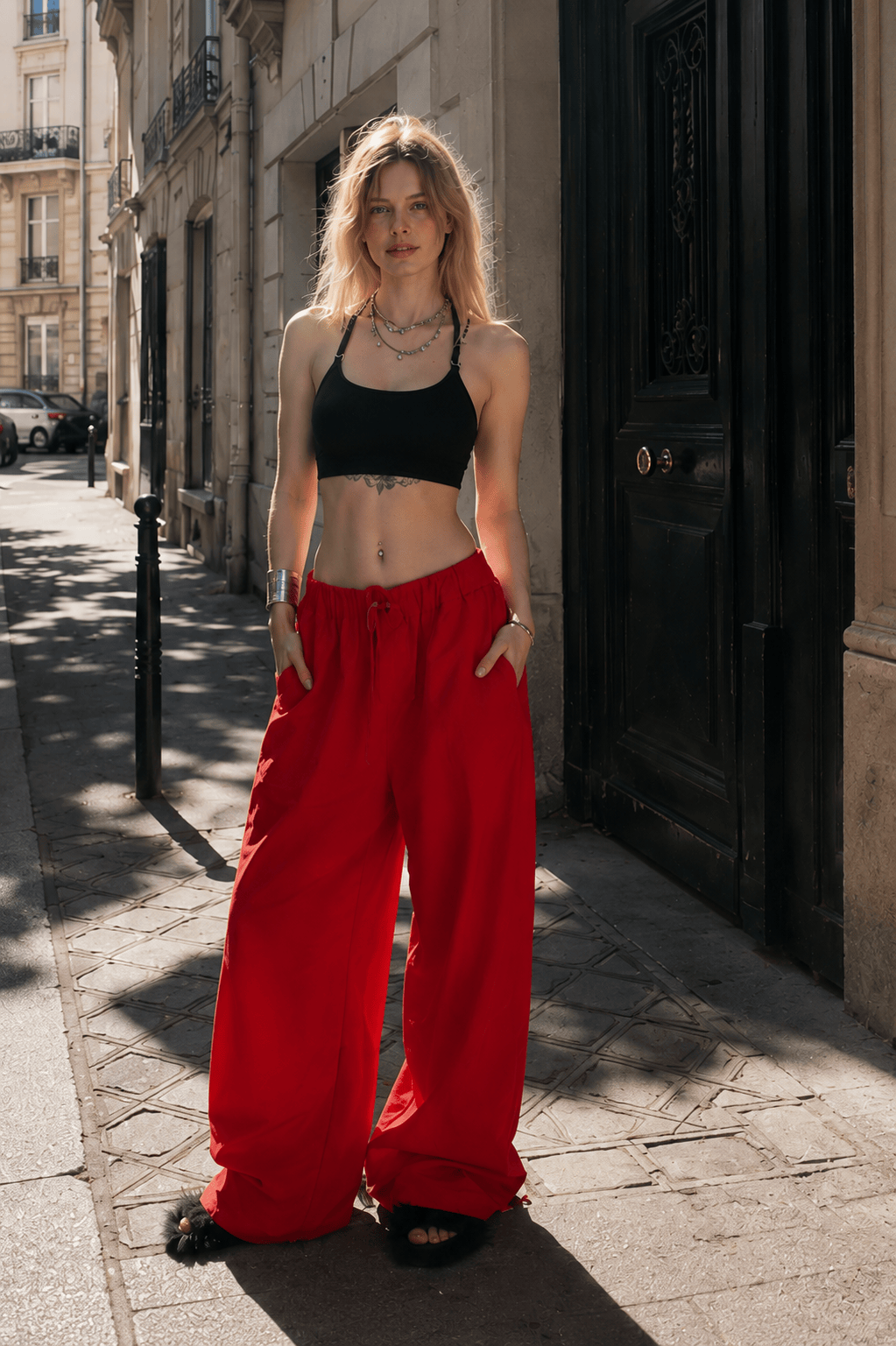 Embroidered Cargo Street Straight Leg Pants