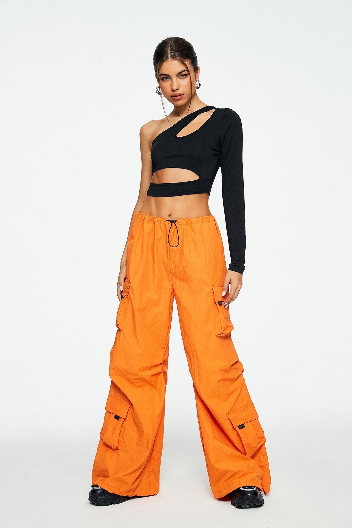Asymmetrical Neck Cut Out One Sleeve Crop Top