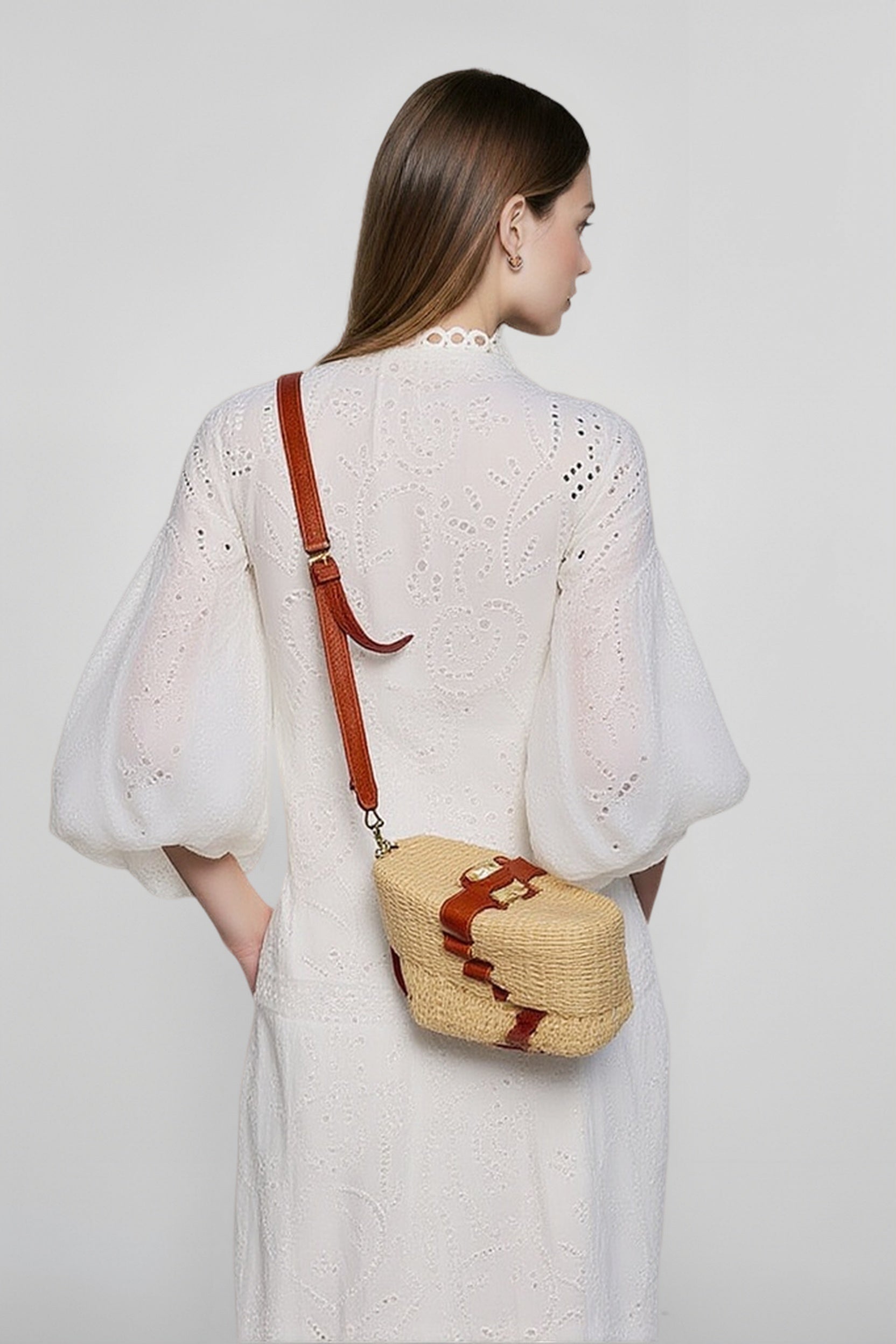 Embroidered Puff Sleeve White Midi Vacation Dress