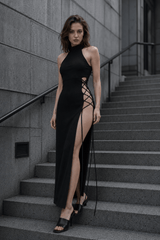 Antique Futuristic Hollow Lace-Up Full-Length Dress
