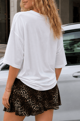 Casual Loose Number Print Off Shoulder Crew T-shirt