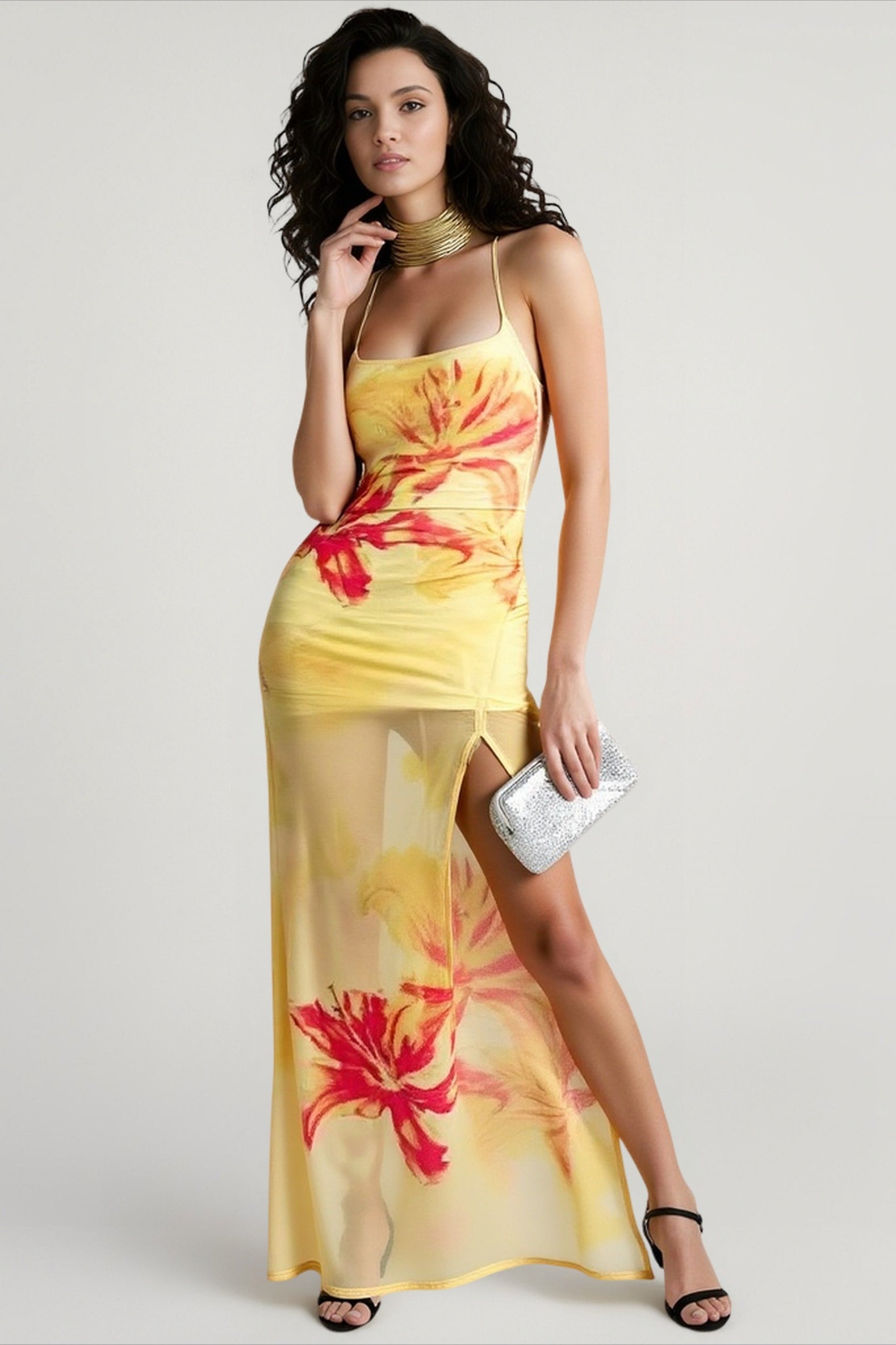 Printed Silk Mesh Ruched Bodycon Vacation Dress