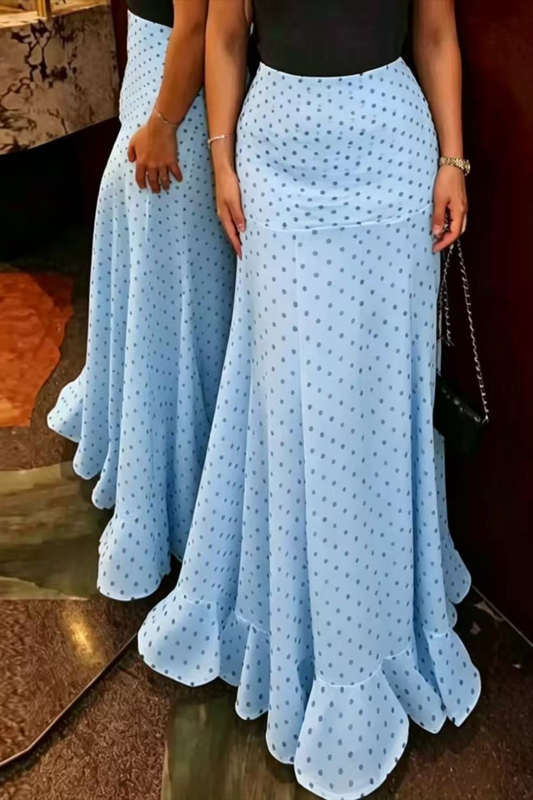High Waist Polka Dot Hip Long Skirt