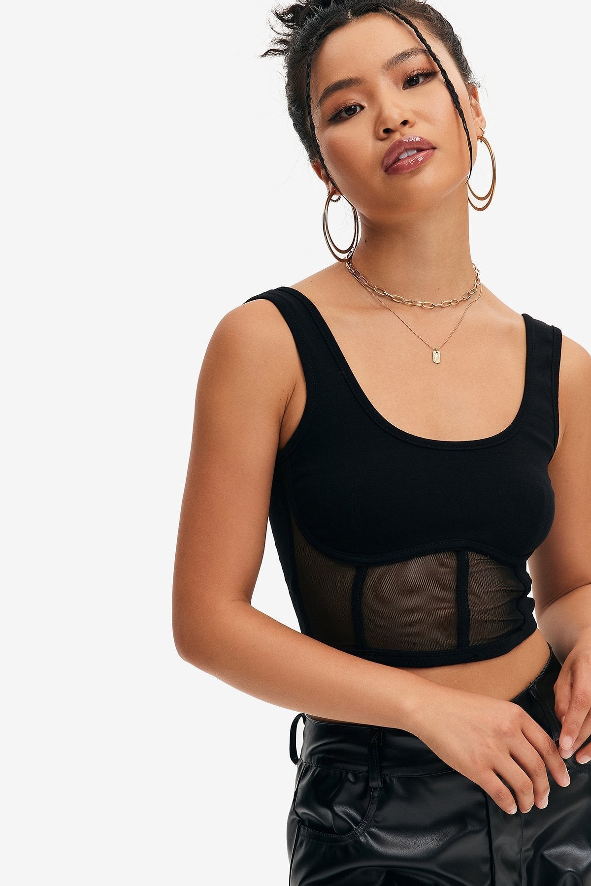 Mesh Boning Backless Crop Top